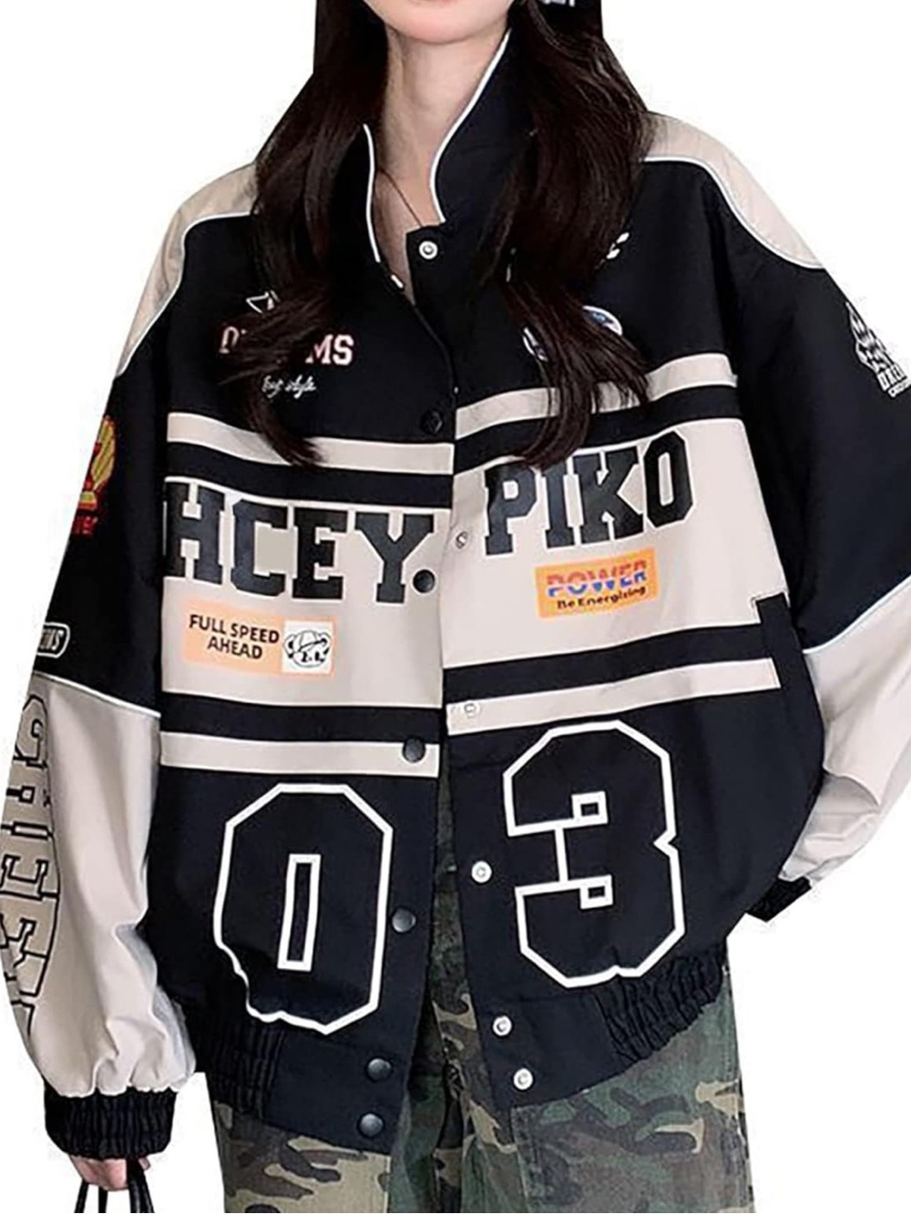 Vintage Piko 1988 Black & Cream Varsity Bomber Jacket Size Medium